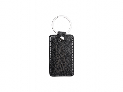 Llavero Cuero PU para grabado a láser (Rectangular, Negro)