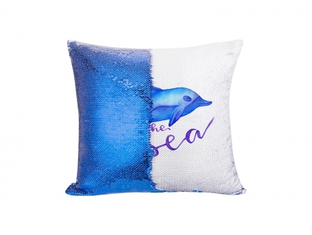 Funda Cojín Lentejuelas (Azul Oscuro y Blanco)