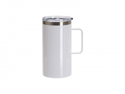 Sublimation Blanks 20oz/600ml Stainless Steel Silver Edge Mug with Handle &amp; Slide Lid(White)