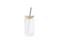 Copo de Vidro fosco 18oz/550ml com Tampa de bambu e canudo de inox