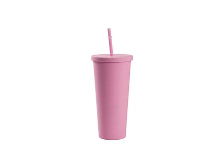 Vaso Plástico Doble Capa 24OZ/700ml con Tapa y Pajita (Rosa, Pintado)