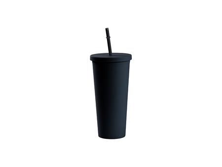 Copo Plástico Dupla Capa 24oz/700ml com Tampa e Canudo (Preto, Pintado)