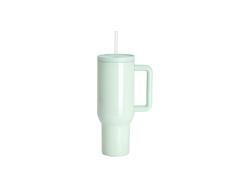 Vaso térmico de acero inoxidable de 40 oz/1200 ml con asa de agarre suave y pajita (brillante, verde mar)