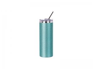Sublimation 20oz/600ml Glitter Stainless Steel Skinny Tumbler with Straw &amp; Lid (Light Blue)