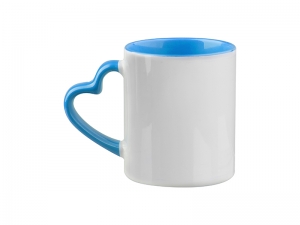 Sublimation 11oz Inner Rim Color Mug with Heart Handle (Light Blue)