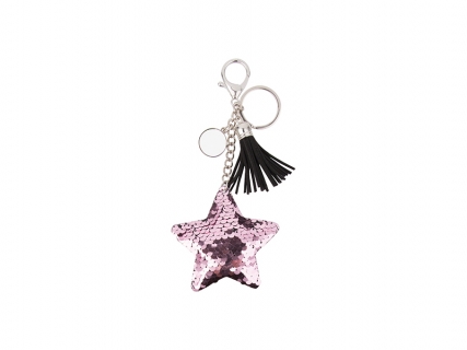Sublimation Sequin Keychain w/ Tassel and Insert (Pink Star)