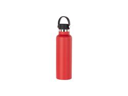 Botella Acero Inoxidable 600ml/20oz Recubierto en Polvo con Tapa Bambú Fácil de Llevar   (Rojo)