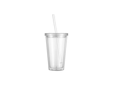 Copo Plástico Dupla Capa 24oz/700ml com Tampa e Canudo (Transparente)