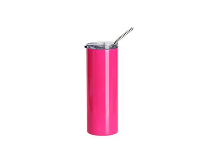 20oz/600ml Tumbler de acero inoxidable fluorescente con pajita y tapa (Rosado)