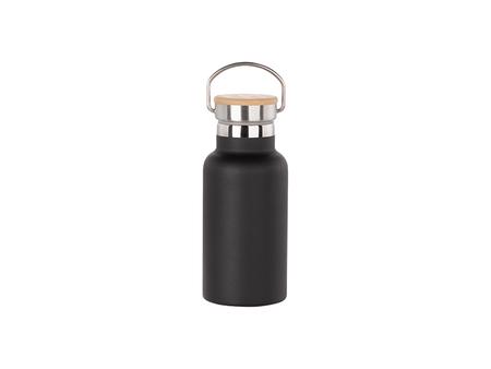 Botella Acero Inoxidable 350ml/12oz Recubierto en Polvo con Tapa Bambú Fácil de Llevar  (Negro)