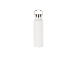 Botella Acero Inoxidable 750ml/25oz Recubierto en Polvo con Tapa Bambú Fácil de Llevar   (Blanco)