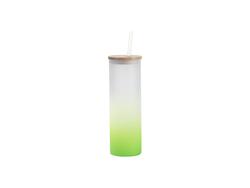 Copo Vidro Fosco 20oz/600ml com canudo e Tampa de bambu (Fosco, Degradado Verde)