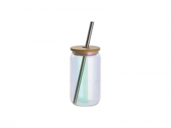 Sublimation Blanks 13oz/400ml Clear Iridescent Glass Can with Bamboo Lid
