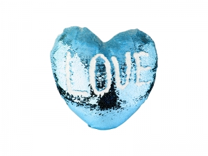 Sublimation Heart Shaped Sequin Pillow Cover (Light Blue w/ White, 39*44cm)