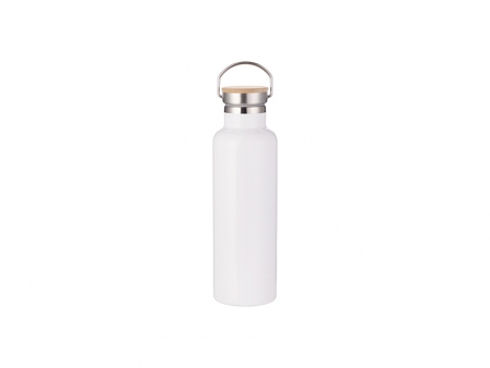 Botella Acero Inoxidable Tapa Bambú Portátil 750ml/25oz (Blanco)