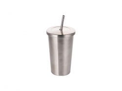 Vaso 18oz/550ml Acero Inoxidable con Tapa y Pajita (Plateado)