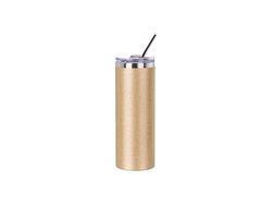 Vaso delgado de acero inoxidable con purpurina de 20 oz / 600 ml con pajita y tapa (oro)
