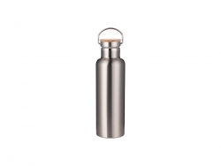 Botella Acero Inoxidable Tapa Bambú Portátil 750ml/25oz (Plateado)