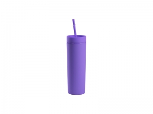 16oz/473ml Double Wall Plastic Skinny Tumbler with Straw &amp; Lid (Paint, Purple)
