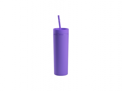 16oz/473ml Double Wall Plastic Skinny Tumbler with Straw &amp; Lid (Paint, Purple)