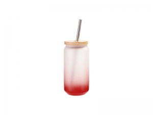 18oz/550ml Sublimation Blanks Glass Can Tumbler Gradient Red with Bamboo Lid