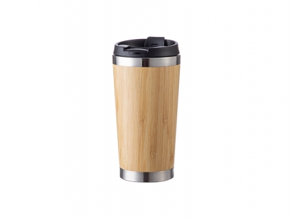 17oz/500ml Engraving Blanks Bamboo Thermal Tumbler w/ Black Lid