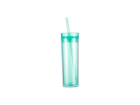 Copo Plástico Dupla Capa 16oz/473ml com Tampa e Canudo (Verde Claro)