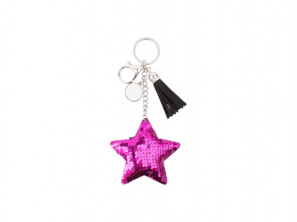 Sublimation Sequin Keychain w/ Tassel and Insert (Purple Red Star)