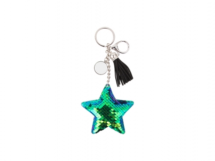 Sublimation Sequin Keychain w/ Tassel and Insert (Blue and Green Star)